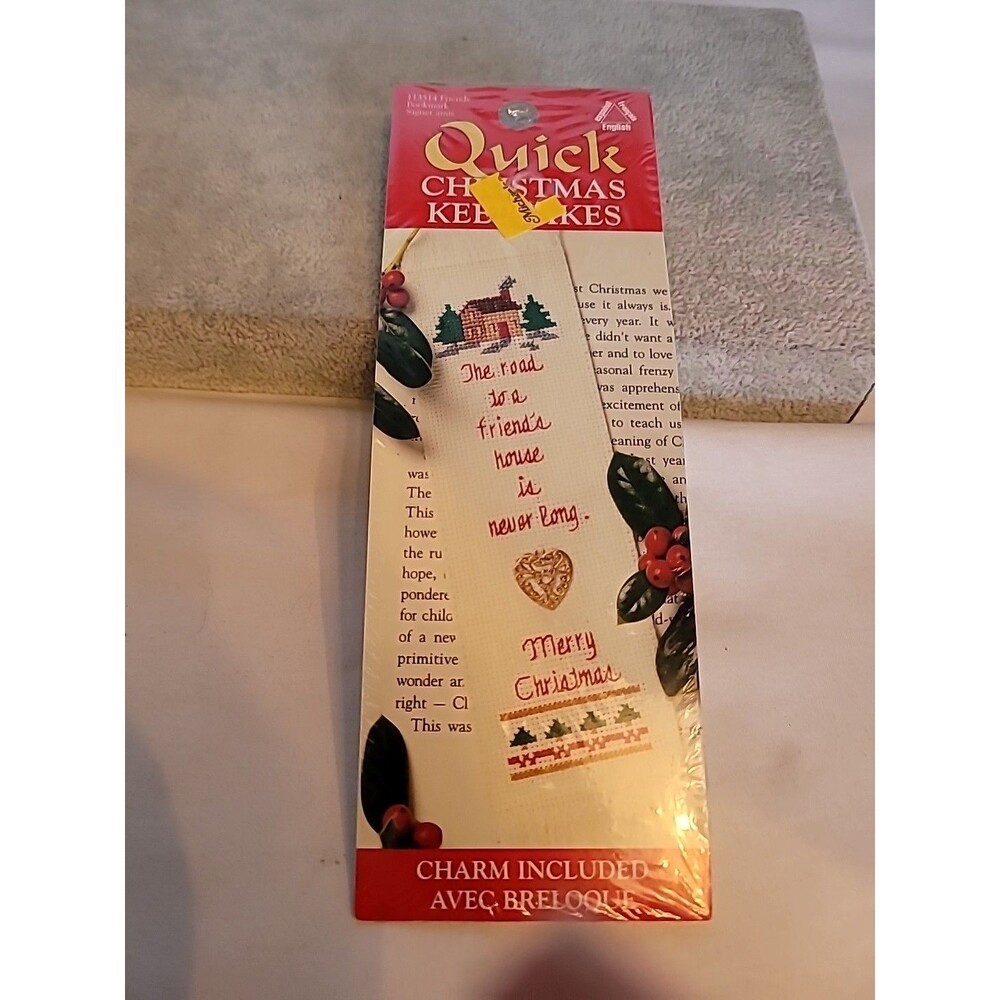 Vtg Christmas Friends Bookmark  Charm Quick 18 Ct Cross Stitch Kit Leisure Arts